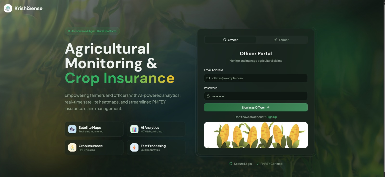 KrishiSense agricultural monitoring and crop insurance interface supplied by Parag Patil